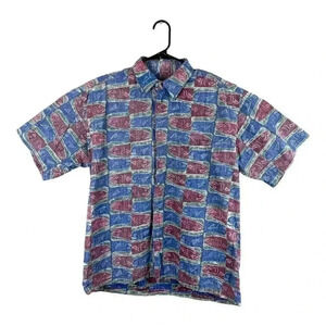 Vintage Kahala Hawaiian Shirt Mens L Blue Red Fish Handcrafted Hawaii